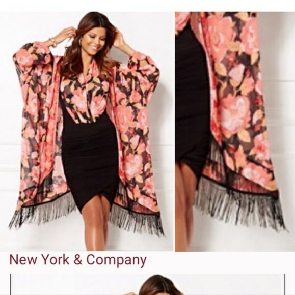 Eva Mendez & York Co Feminine floral fringed shawl Kamono one size cover up - Picture 9 of 9